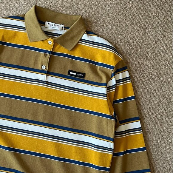Brand new Miu Miu women's yellow and white striped Polo long-sleeved T-shirt - Picture 4 of 5